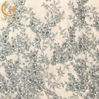 Tulle Lace Grey 3D Beaded Embroidery Fabric For Bridal Dress