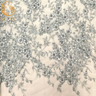 Tulle Lace Grey 3D Beaded Embroidery Fabric For Bridal Dress