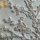 Machine Embroidery Beaded White Lace Fabric MDX Sequin 20％ Polyester
