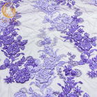OEM Handwork Purple Beaded French Lace Fabric Embroidered