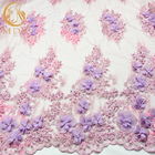 Soft 3D Flower Lace Fabric 135cm Widh Tulle Polyester Hand Embroidered Net Fabric