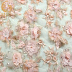 French 3D Flower Lace Fabric Beaded Handmade 1 Yard Pink Lace Cloth