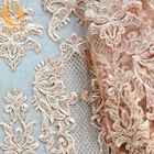 Unique Light Pink Handmade Lace Fabric Embroidered Comfortable 80% Nylon