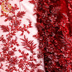 Sustainable Handmade Lace Fabric Beaded Red Lace Material 15 Yards Length