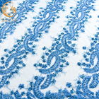 Embroidered Bead Handmade Lace Fabric 140cm Width With Pearls