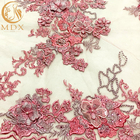 French Tulle Net Lace Fabric Pink 3D Flowers Embroidery For Party Dress