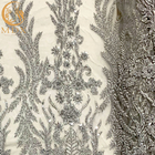 Grey Heavy Handmade Beaded Lace Fabric For Fashion Show Dresses