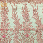 Modern Pink Beaded Embroidered Lace Fabric For Nigerian Wedding