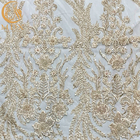 White Nigerian Wedding Dress Beaded Lace Fabric 91.44Cm Length