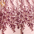 Purple 3D Embroidery Lace Fabric 0.9144 Meter For Nigerian Wedding Dress