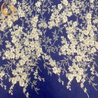 White 3D Applique Embroidery Beaded Lace Fabric For Bridal Dress