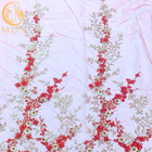 Red Gold Beautiful Applique 3D Embroidery Lace Fabric For Evening Dress