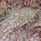 Nigerian Styles Gold Beaded Lace Fabric Handmade Tulle Embroidery 135cm Width