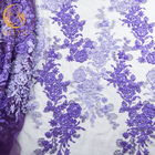 OEM Handwork Purple Beaded French Lace Fabric Embroidered