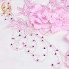 53 Inch Floral Embroidered Lace 20% Polyester Handmade Pink Flower Lace