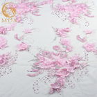 53 Inch Floral Embroidered Lace 20% Polyester Handmade Pink Flower Lace