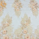 Champagne Gold 3D Flower Lace Fabric Knitted Net Mesh Soft Touching
