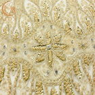 Heavy Sequined Gold Beaded Lace Fabric Soft Handmade 80% Nylon