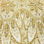Heavy Sequined Gold Beaded Lace Fabric Soft Handmade 80% Nylon