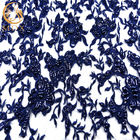 135cm Width Navy Blue Embroidered Tulle Lace Fabric Fashion Handwork