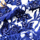 135cm Width Navy Blue Embroidered Tulle Lace Fabric Fashion Handwork