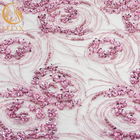 Wedding Dress Pink Heavy Beaded Lace Fabric Customized 20% Polyester