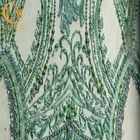 Sophisticated Green Beaded Lace Fabric / Lace Material Fabric For Bridal Dress