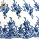 3D Embroidery Rhinestone Lace Fabric Handmade Blue African Lace Fabric
