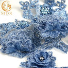 3D Embroidery Rhinestone Lace Fabric Handmade Blue African Lace Fabric