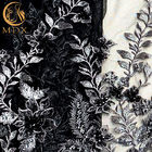 Black Decorative Embroidered Lace Fabric Fashionable With Rhinestones