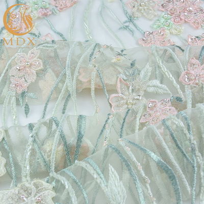 Polyester Hand Cut Applique Lace Fabric Excellent Customized For Wedding Dress