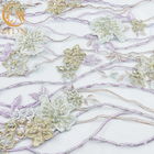 Multicolor Applique Lace Fabric French Beaded Embroidery 3D Lace Material