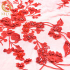 Gorgeous 3D Embroidery Lace Applique Handwork Beaded Red Color Lace