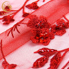 Gorgeous 3D Embroidery Lace Applique Handwork Beaded Red Color Lace