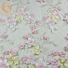 Luxury African Bridal Lace Fabrics Knitted Handwork Multicolor Flowers
