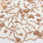 Water Soluble Golden Lace Fabric Beaded Polyester Bridal Dress Lace Fabric