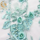 80% Nylon Bridal Lace Fabrics / Mint Green Lace Material With Rhinestone