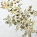 Gold Rhinestones Bridal Lace Fabrics Polyester Decoration 55 Inch Width