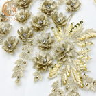 Gold Rhinestones Bridal Lace Fabrics Polyester Decoration 55 Inch Width