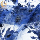 Dark Blue Wedding Dress Lace Fabric 55 inch Width Rhinestones Decoration