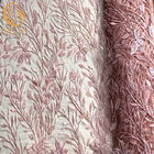Popular Pink Beaded Wedding Lace Fabrics 20% Polyester Water Soluble