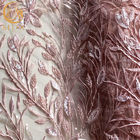 Popular Pink Beaded Wedding Lace Fabrics 20% Polyester Water Soluble