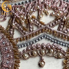 Purple 3D Beads Wedding Lace Fabrics Multicolor 91.44cm Length With Sequins