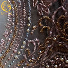 Purple 3D Beads Wedding Lace Fabrics Multicolor 91.44cm Length With Sequins