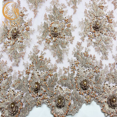 Beaded Wedding Dress Lace Fabric 135cm Width Handmade Embroidery 1 Yard