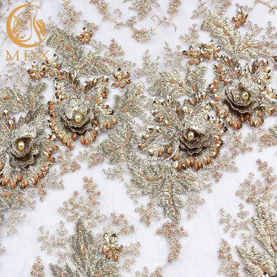 Beaded Wedding Dress Lace Fabric 135cm Width Handmade Embroidery 1 Yard