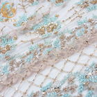 Popular Sequin Lace Fabric 140cm Width Handmade Green Lace Material