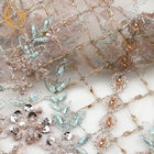 Gold Shiny Sequin Lace Fabric Tulle Embroidery Water Soluble For Evening Dress