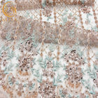 Gold Shiny Sequin Lace Fabric Tulle Embroidery Water Soluble For Evening Dress