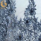 Stylish Customized Grey Lace Fabric Mesh Embroidered Beaded Bridal Fabric